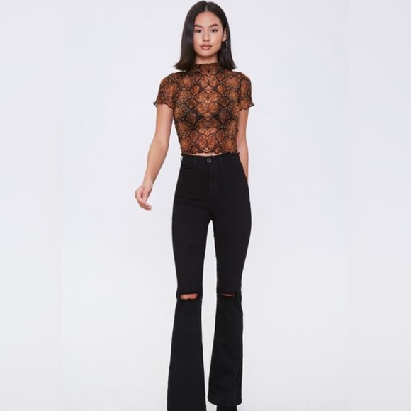 BRAND NEW Forever 21  knit mesh tee snakeskin print short sleeves size M - Picture 4 of 8